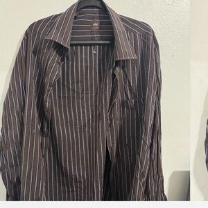 Ike Behar Brown and Blue Striped Shirt